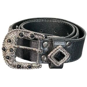 Leatherock Inc Western Rhinestone Belt Buckle Black Leather Cowgirl Women Sz L